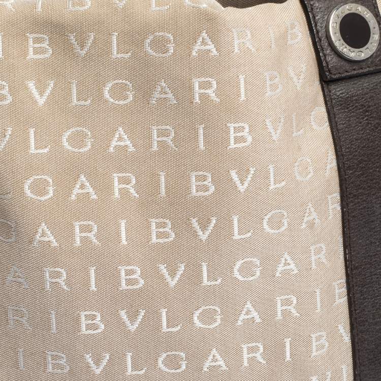 Pre Owned Bvlgari Beige/Brown Logo Mania Canvas and Leather Tote