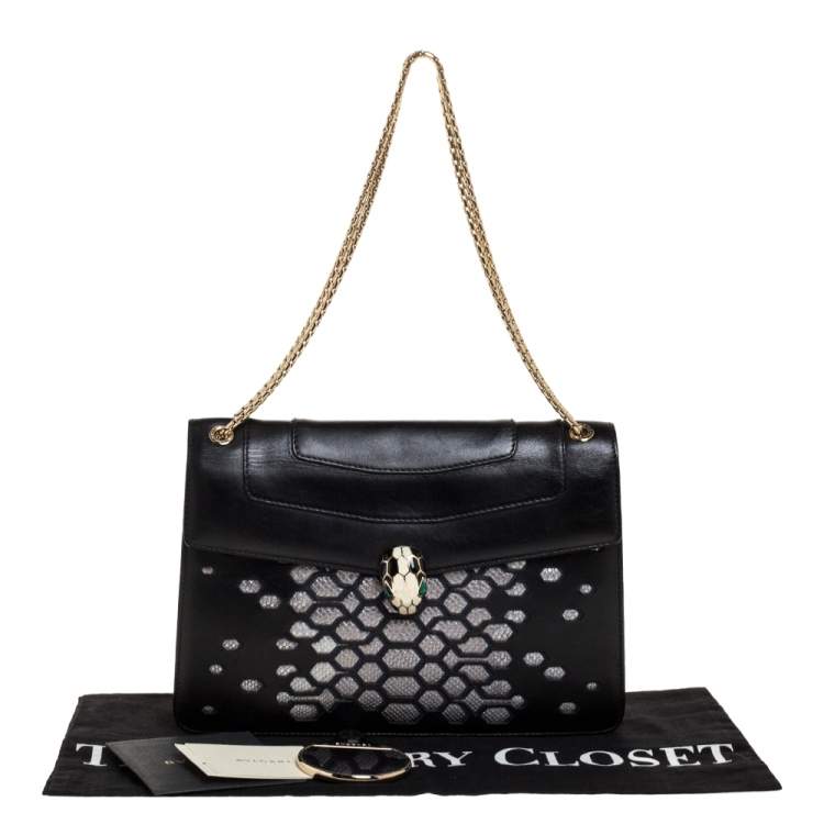Pre Owned Bvlgari Black/Silver Leather Serpenti Forever Shoulder Bag