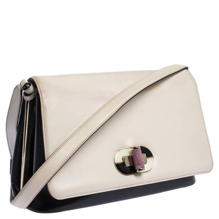 Pre Owned Bvlgari Beige/Black Leather Icona Shoulder Bag