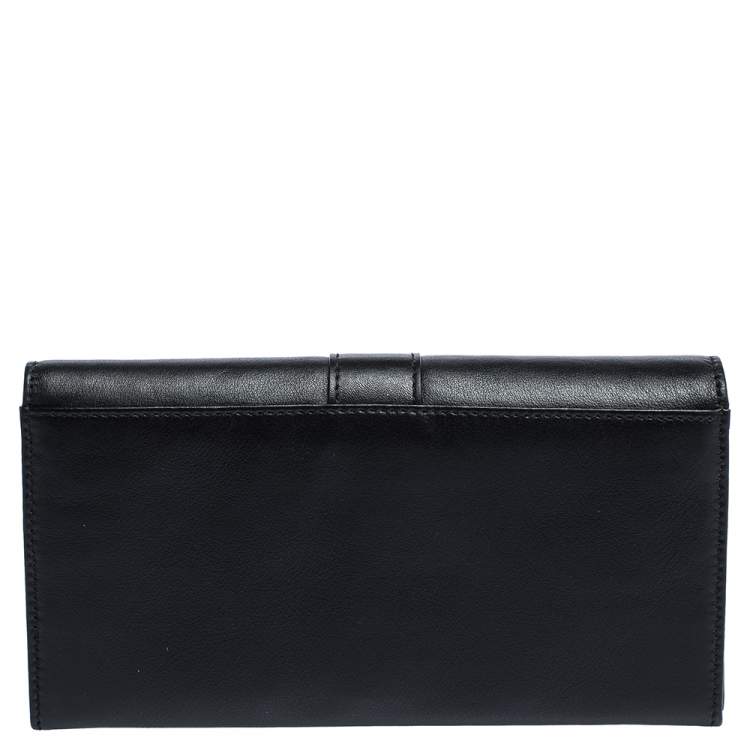 Pre Owned Bvlgari Black Leather Double Ring Flap Continental Wallet