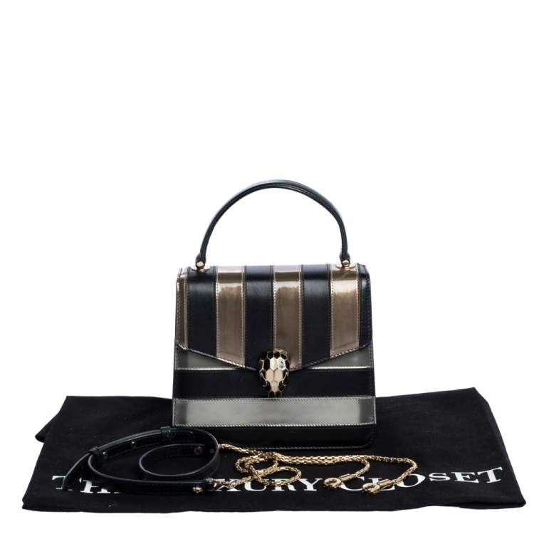 Pre Owned Bvlgari Tri Color Leather and Patent Leather Serpenti Forever Flap Top Handle Bag