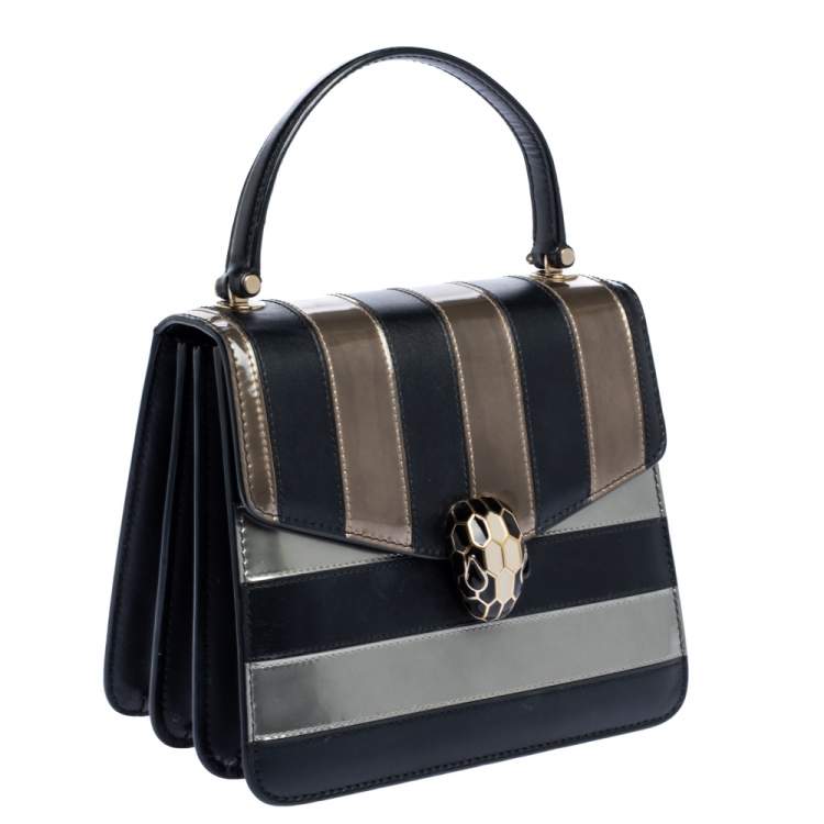 Pre Owned Bvlgari Tri Color Leather and Patent Leather Serpenti Forever Flap Top Handle Bag