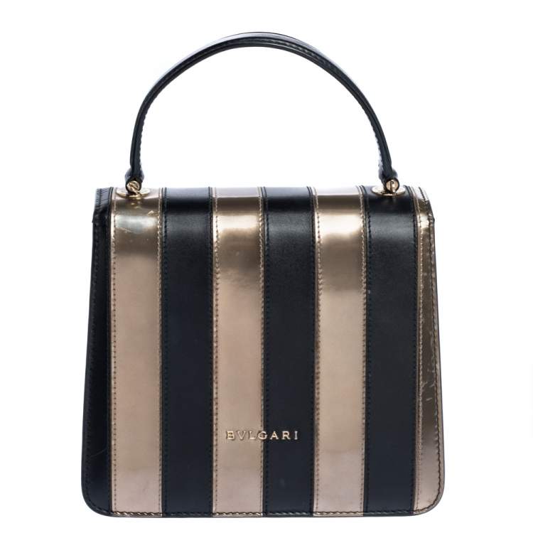 Pre Owned Bvlgari Tri Color Leather and Patent Leather Serpenti Forever Flap Top Handle Bag