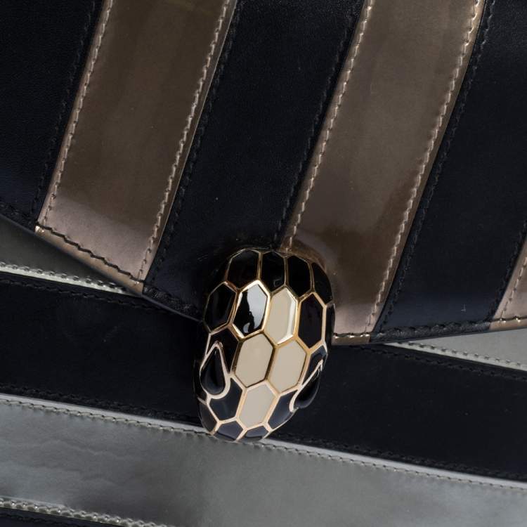 Pre Owned Bvlgari Tri Color Leather and Patent Leather Serpenti Forever Flap Top Handle Bag