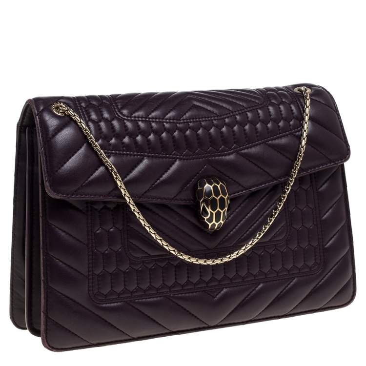 Pre Owned Bvlgari Purple Quilted Scaglie Leather Medium Serpenti Forever Shoulder Bag