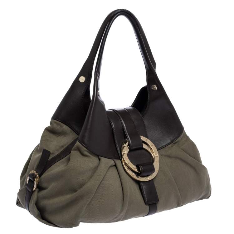 مملوكة مسبقًا Bvlgari Olive Green/Brown Canvas and Leather Chandra Hobo
