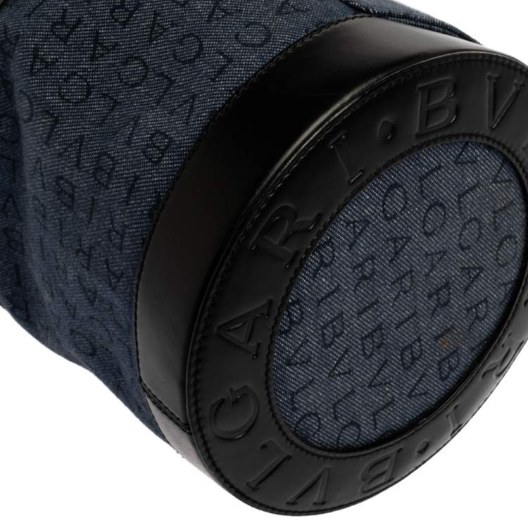 Pre Owned Bvlgari Blue/Black Denim and Leather Cylinder Bag