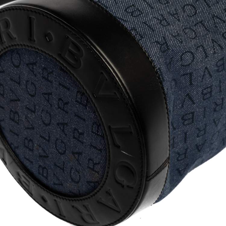 Pre Owned Bvlgari Blue/Black Denim and Leather Cylinder Bag
