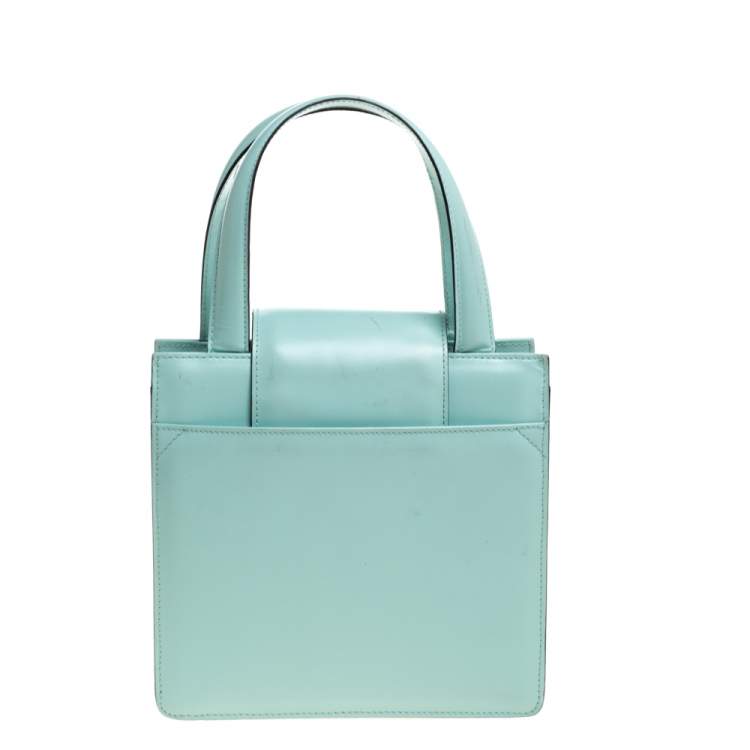 Pre Owned Bvlgari Mint Green Leather Top Handle Bag
