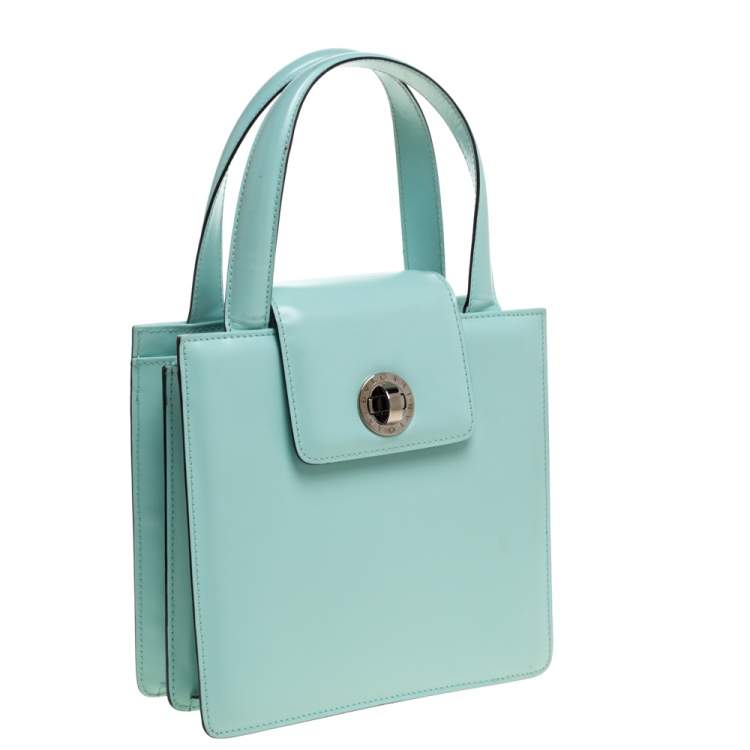 Pre Owned Bvlgari Mint Green Leather Top Handle Bag