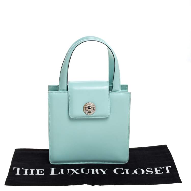 Pre Owned Bvlgari Mint Green Leather Top Handle Bag