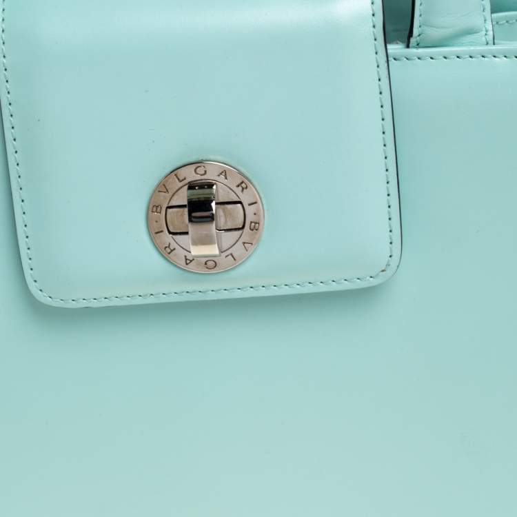 Pre Owned Bvlgari Mint Green Leather Top Handle Bag