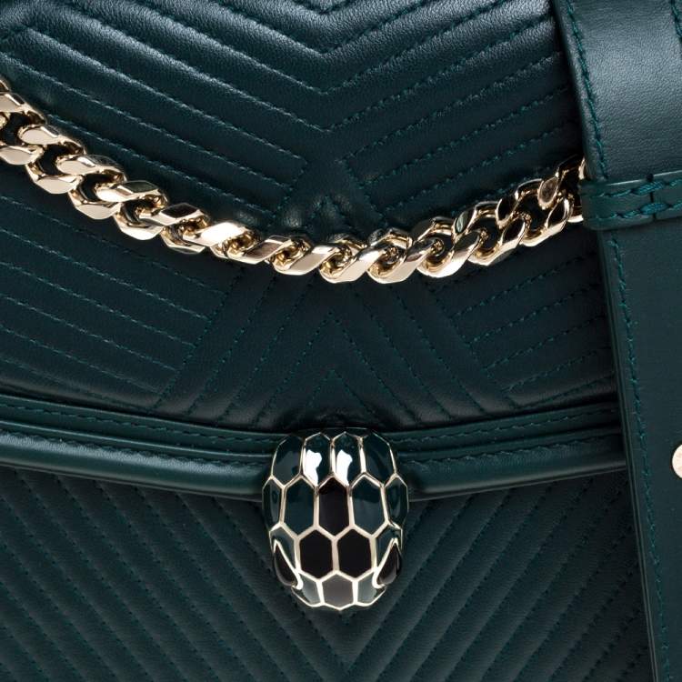 Pre Owned Bvlgari Green Diamond Blast Leather Large Serpenti Forever Shoulder Bag