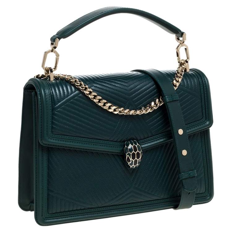 Pre Owned Bvlgari Green Diamond Blast Leather Large Serpenti Forever Shoulder Bag