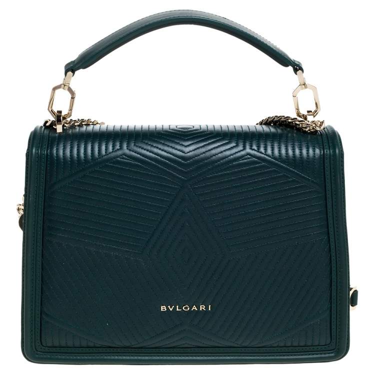 Pre Owned Bvlgari Green Diamond Blast Leather Large Serpenti Forever Shoulder Bag