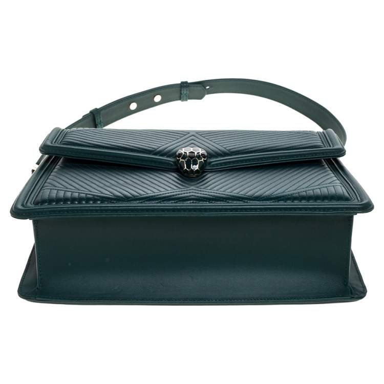 Pre Owned Bvlgari Green Diamond Blast Leather Large Serpenti Forever Shoulder Bag