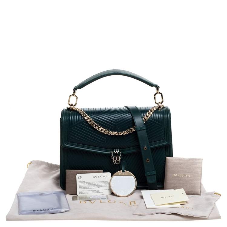 Pre Owned Bvlgari Green Diamond Blast Leather Large Serpenti Forever Shoulder Bag