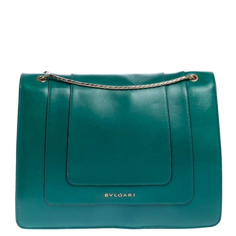 Pre Owned Bvlgari Green Leather Large Serpenti Forever Shoulder Bag