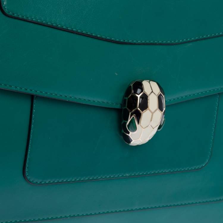 Pre Owned Bvlgari Green Leather Large Serpenti Forever Shoulder Bag