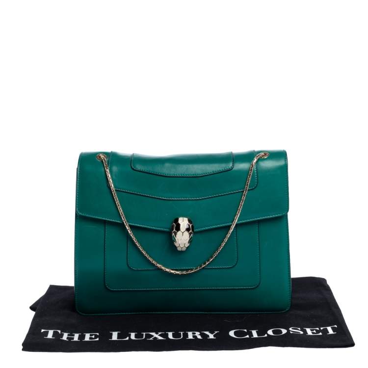 Pre Owned Bvlgari Green Leather Large Serpenti Forever Shoulder Bag