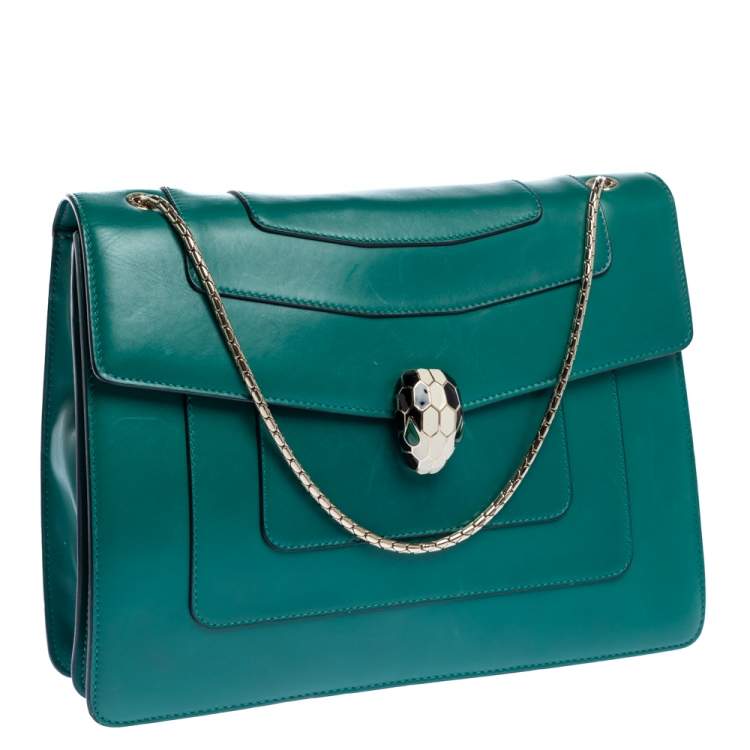 Pre Owned Bvlgari Green Leather Large Serpenti Forever Shoulder Bag