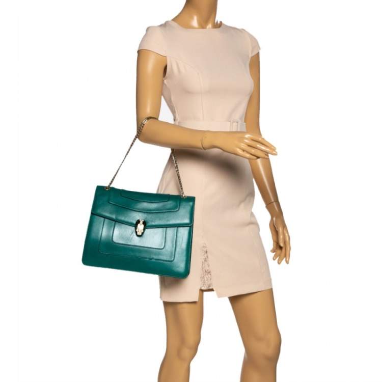 Pre Owned Bvlgari Green Leather Large Serpenti Forever Shoulder Bag