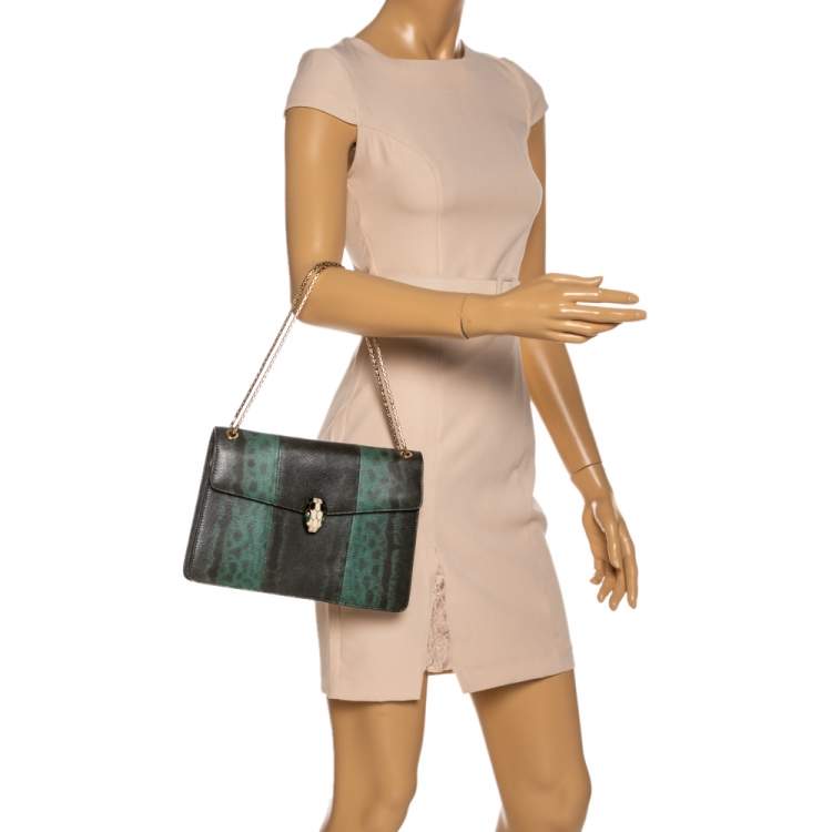 Pre Owned Bvlgari Green Karung Medium Serpenti Forever Shoulder Bag