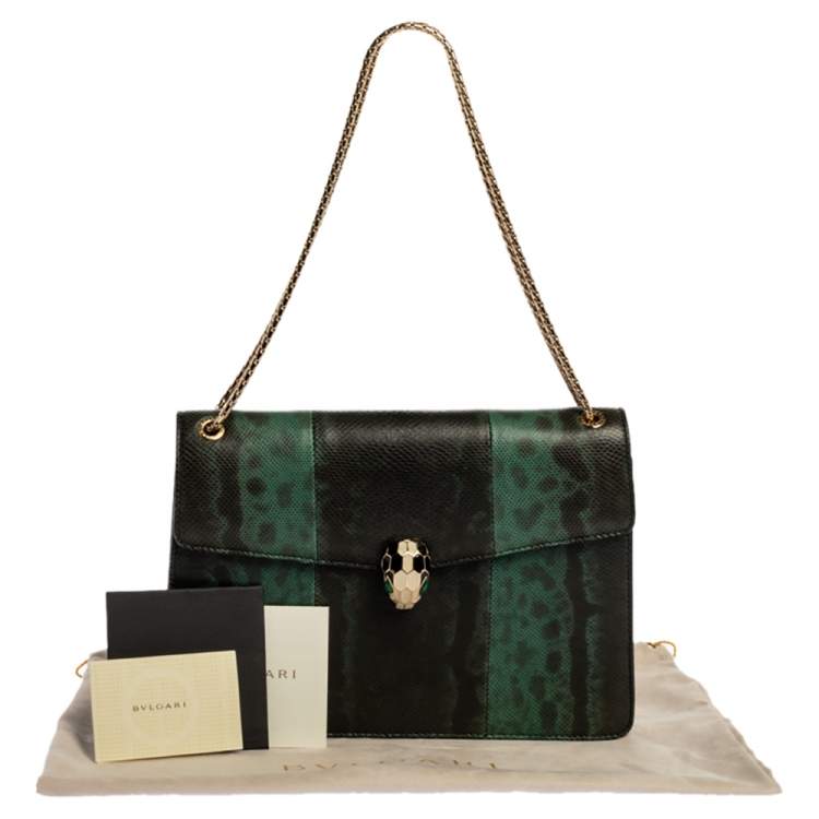 Pre Owned Bvlgari Green Karung Medium Serpenti Forever Shoulder Bag