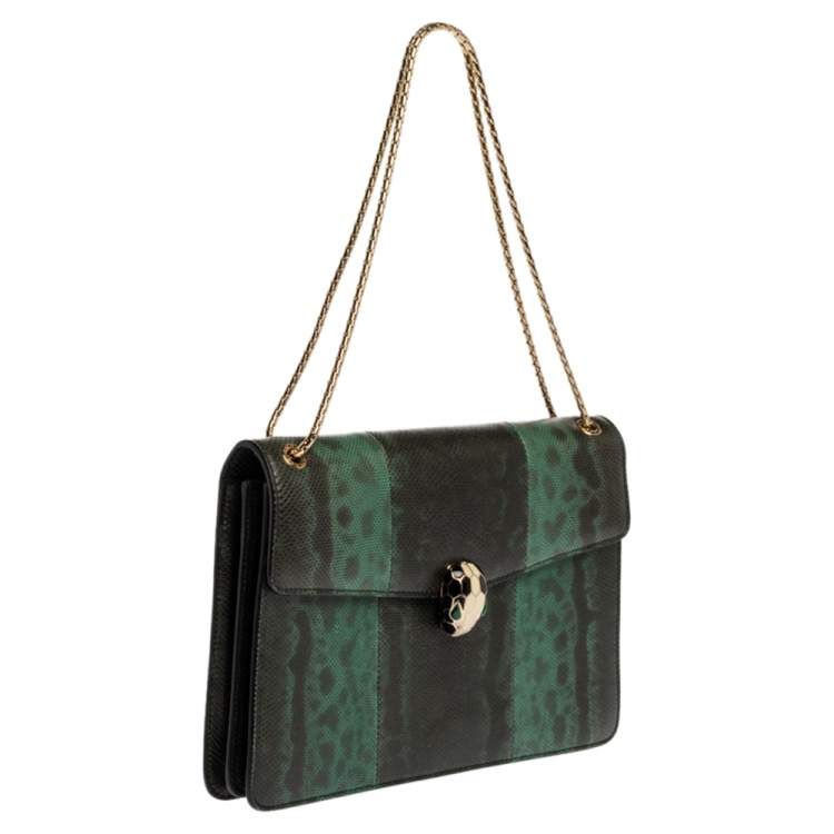 Pre Owned Bvlgari Green Karung Medium Serpenti Forever Shoulder Bag