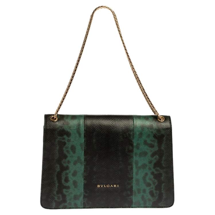 Pre Owned Bvlgari Green Karung Medium Serpenti Forever Shoulder Bag