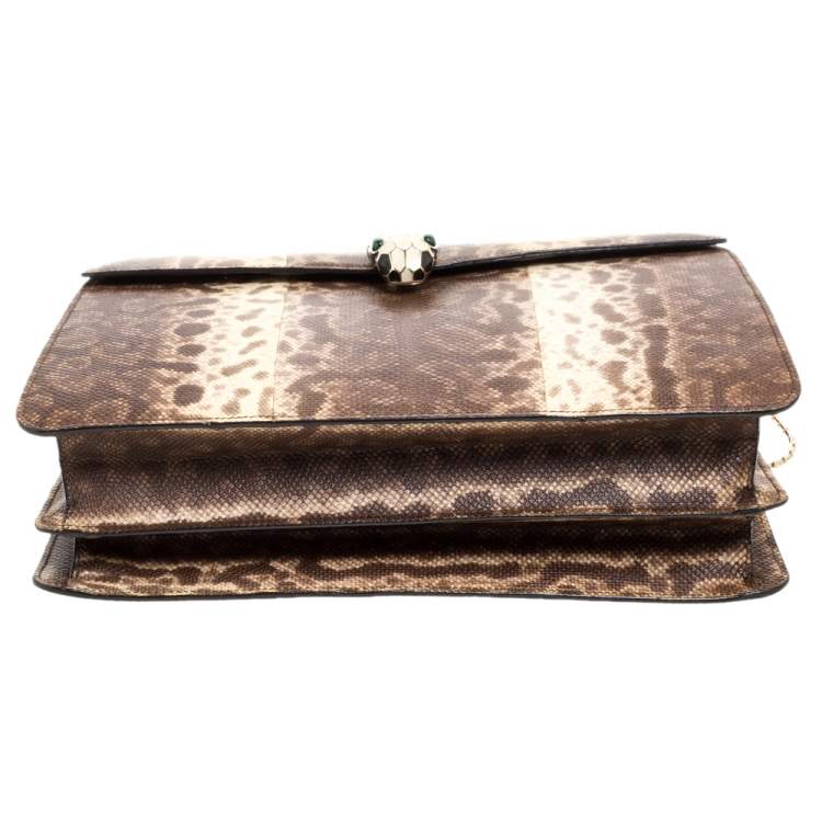 Pre Owned Bvlgari Beige Karung Large Serpenti Forever Shoulder Bag