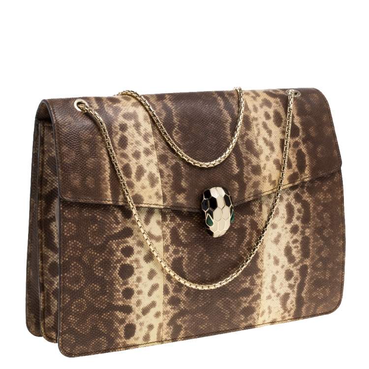 Pre Owned Bvlgari Beige Karung Large Serpenti Forever Shoulder Bag
