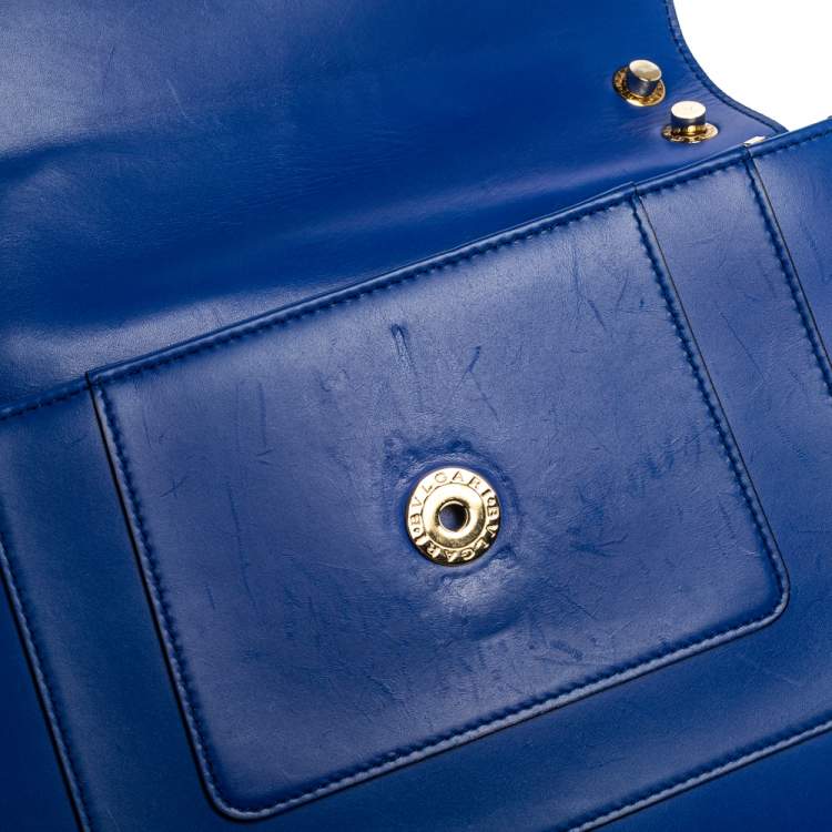Pre Owned Bvlgari Blue Leather Medium Serpenti Forever Flap Shoulder Bag