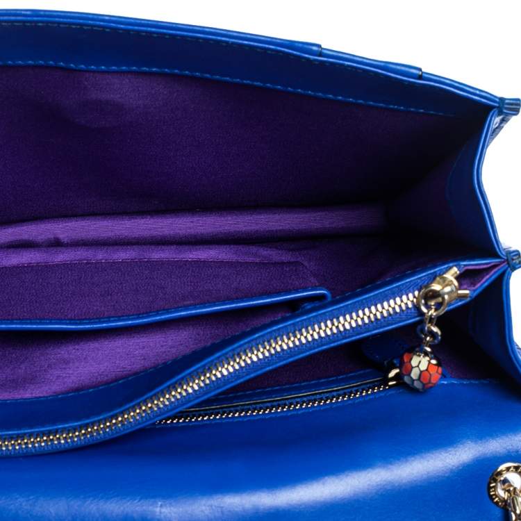 Pre Owned Bvlgari Blue Leather Medium Serpenti Forever Flap Shoulder Bag
