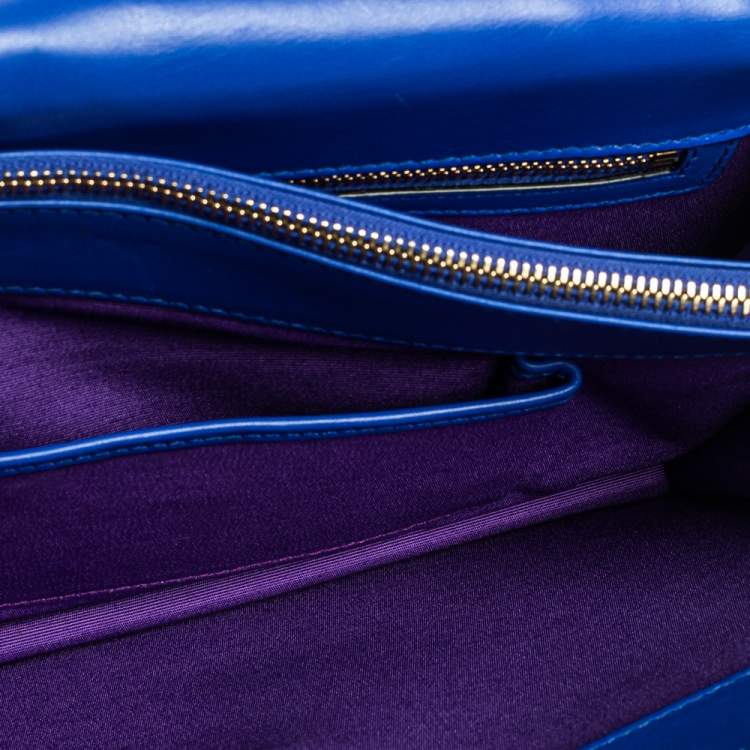 Pre Owned Bvlgari Blue Leather Medium Serpenti Forever Flap Shoulder Bag