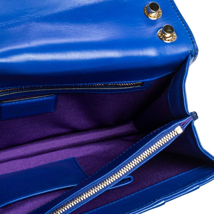 Pre Owned Bvlgari Blue Leather Medium Serpenti Forever Flap Shoulder Bag