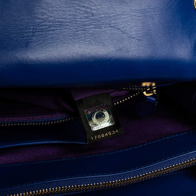 Pre Owned Bvlgari Blue Leather Medium Serpenti Forever Flap Shoulder Bag