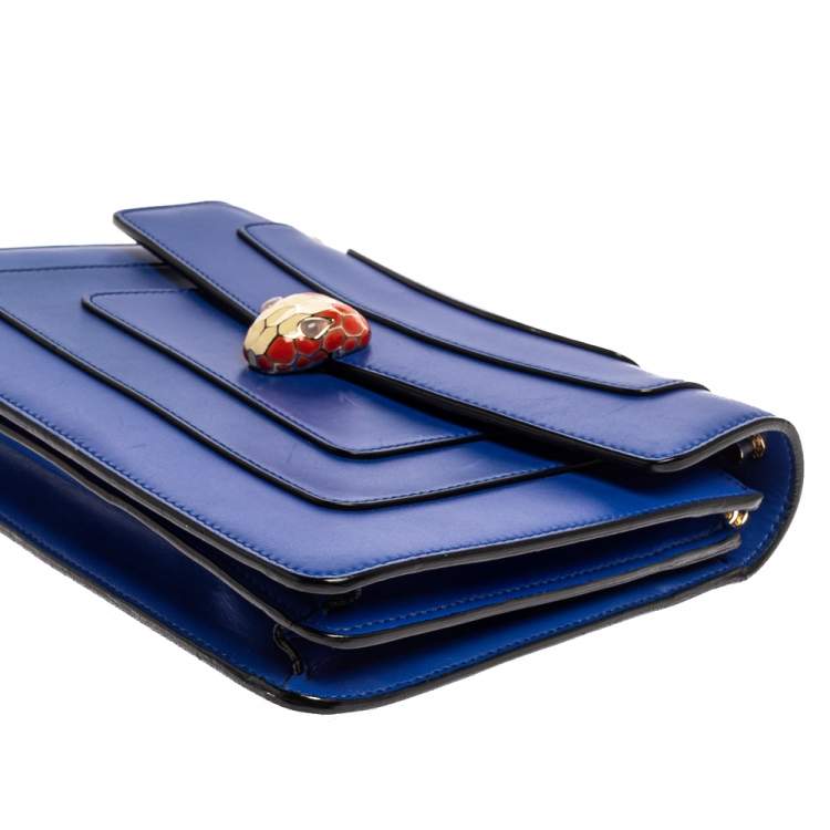 Pre Owned Bvlgari Blue Leather Medium Serpenti Forever Flap Shoulder Bag