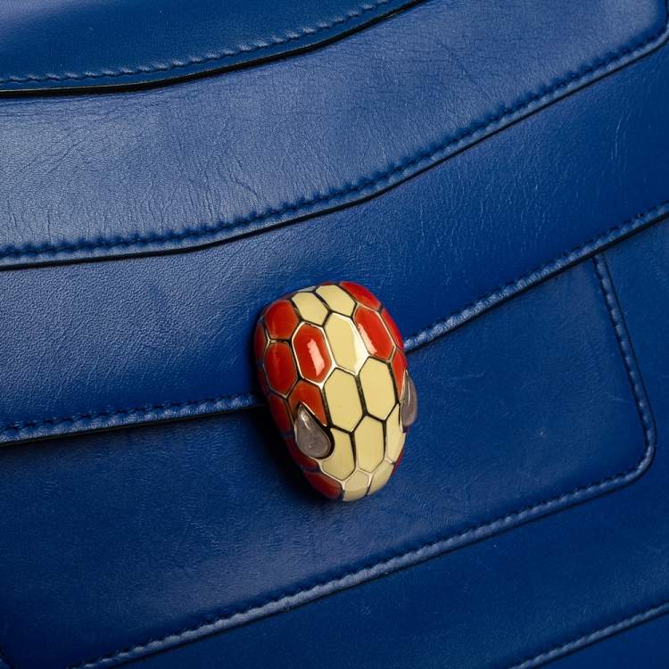 Pre Owned Bvlgari Blue Leather Medium Serpenti Forever Flap Shoulder Bag