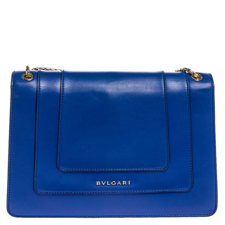 Pre Owned Bvlgari Blue Leather Medium Serpenti Forever Flap Shoulder Bag