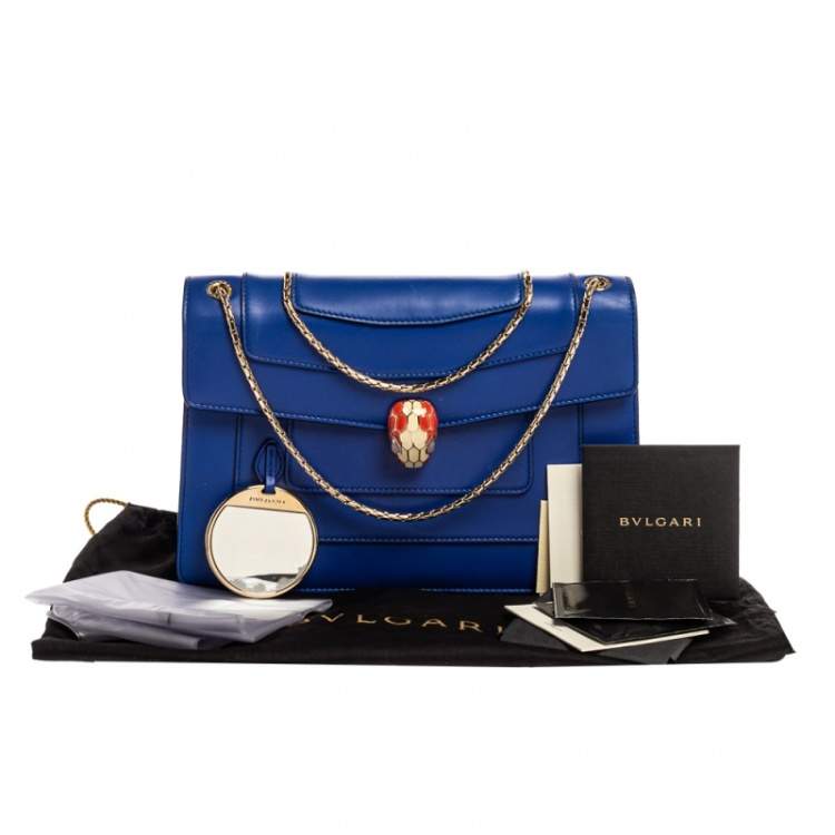 Pre Owned Bvlgari Blue Leather Medium Serpenti Forever Flap Shoulder Bag