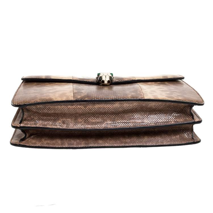 Pre Owned Bvlgari Beige Karung Medium Serpenti Forever Flap Shoulder Bag