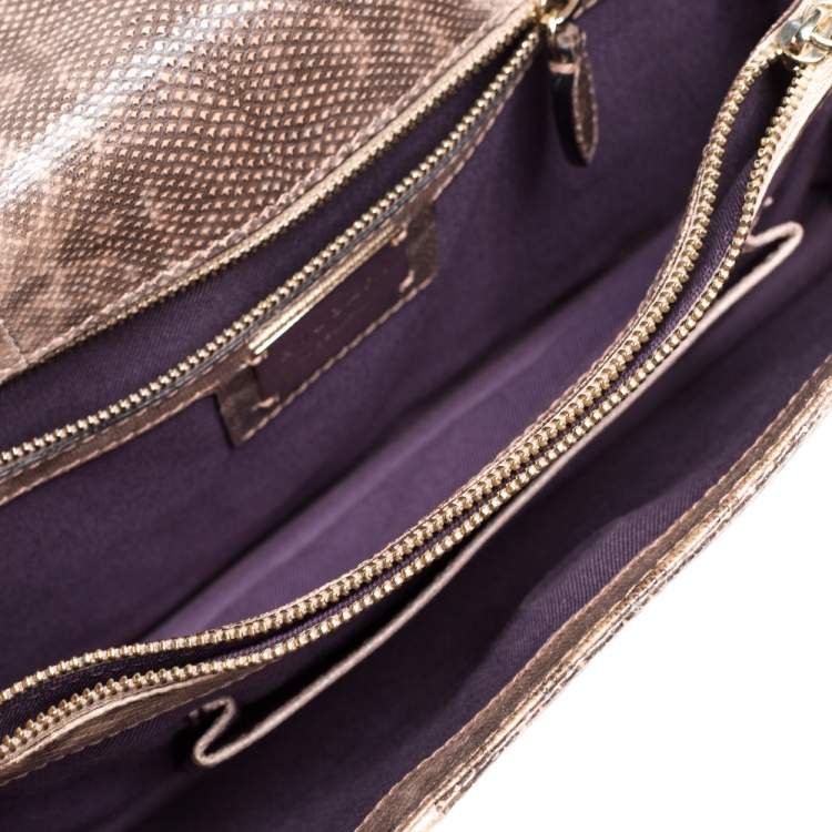 Pre Owned Bvlgari Beige Karung Medium Serpenti Forever Flap Shoulder Bag