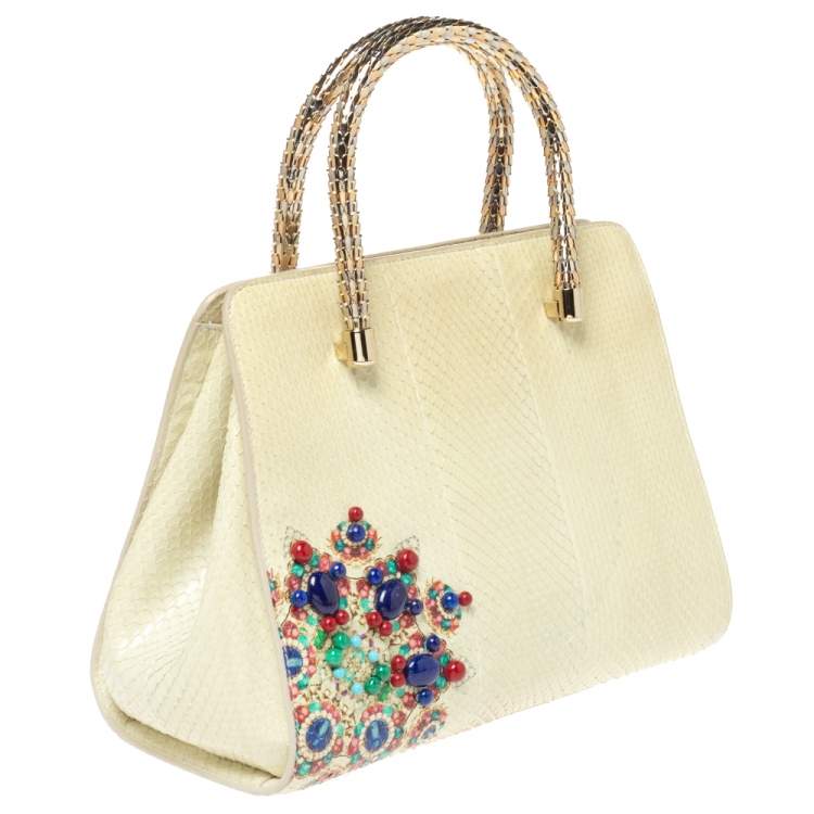 Pre Owned Bvlgari Cream Python Serpenti Scaglie Tote
