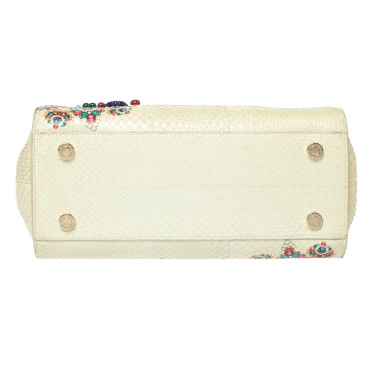 Pre Owned Bvlgari Cream Python Serpenti Scaglie Tote