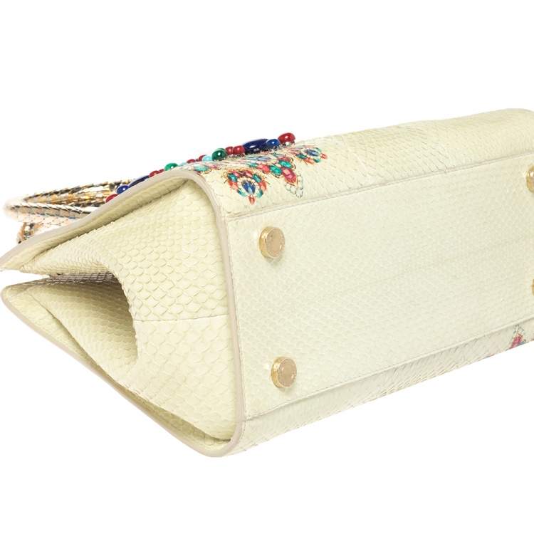 Pre Owned Bvlgari Cream Python Serpenti Scaglie Tote