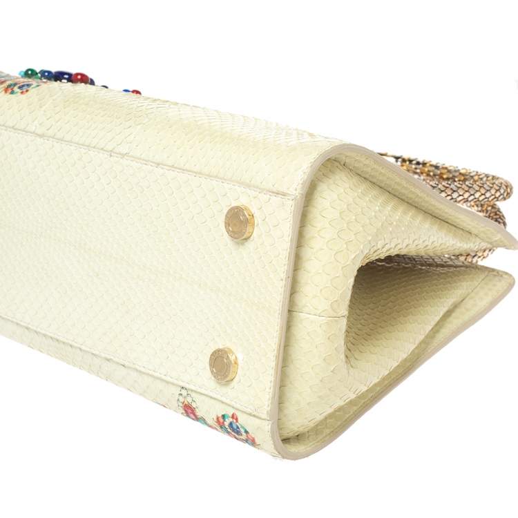 Pre Owned Bvlgari Cream Python Serpenti Scaglie Tote