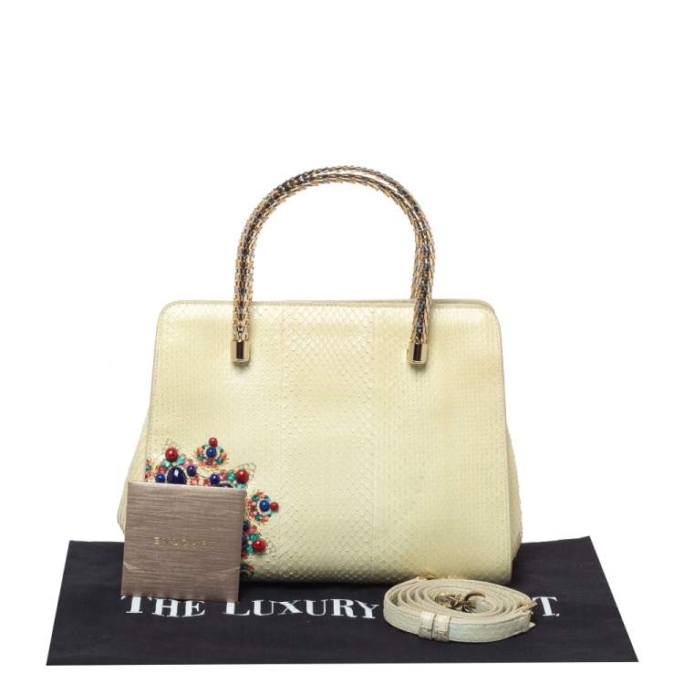 Pre Owned Bvlgari Cream Python Serpenti Scaglie Tote