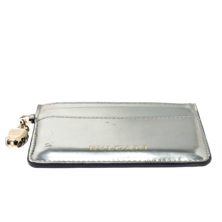Pre Owned Bvlgari Metallic Gold Patent Leather Card Holder