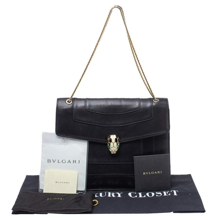Pre Owned Bvlgari Black Leather Large Serpenti Forever Shoulder Bag